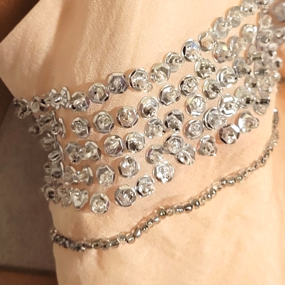 NWOT ELEY KISHIMOTO Silk Beaded Silver & Peach Evening Dress - Picture 5 of 14